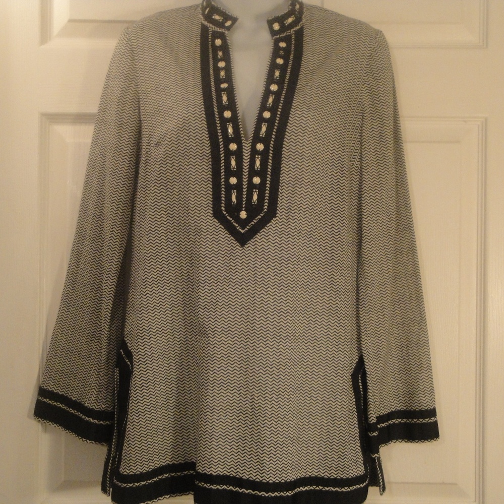 Tory Burch Cotton Chevron Tunic Blouse Top sz 4